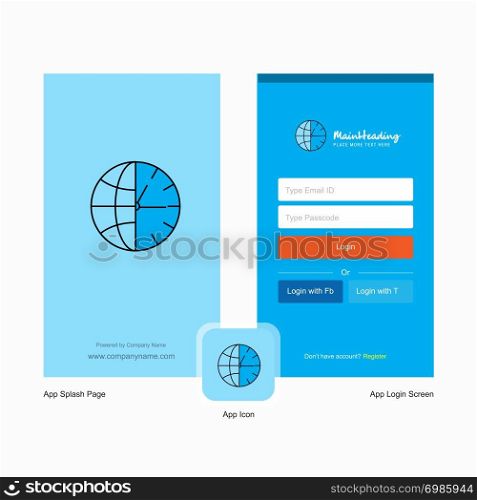 Company Clock Splash Screen and Login Page design with Logo template. Mobile Online Business Template