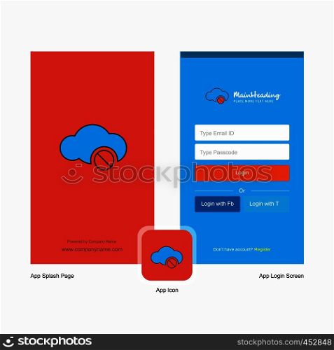 Company Cloud not working Splash Screen and Login Page design with Logo template. Mobile Online Business Template