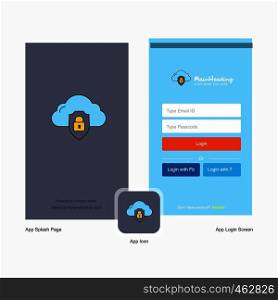 Company Cloud protected Splash Screen and Login Page design with Logo template. Mobile Online Business Template