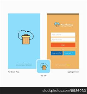 Company Cloud trash Splash Screen and Login Page design with Logo template. Mobile Online Business Template