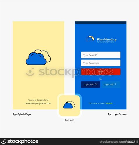 Company Clouds Splash Screen and Login Page design with Logo template. Mobile Online Business Template