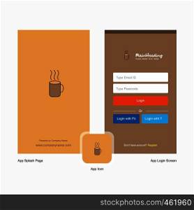 Company Coffee Splash Screen and Login Page design with Logo template. Mobile Online Business Template