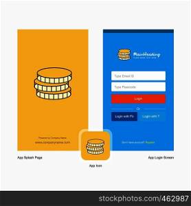 Company Coins Splash Screen and Login Page design with Logo template. Mobile Online Business Template