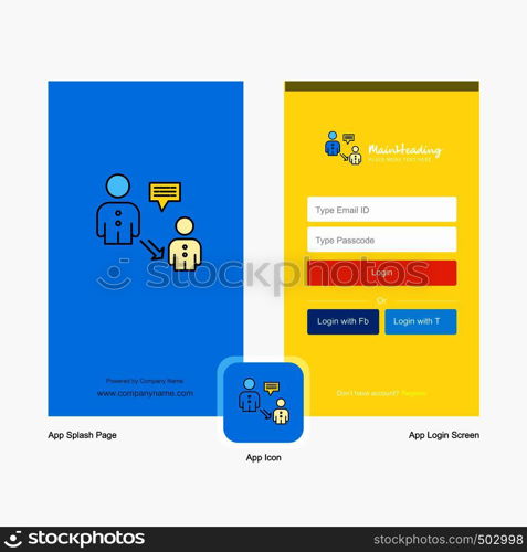 Company Communication Splash Screen and Login Page design with Logo template. Mobile Online Business Template