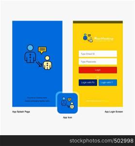 Company Communication Splash Screen and Login Page design with Logo template. Mobile Online Business Template