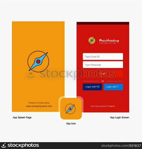 Company Compass Splash Screen and Login Page design with Logo template. Mobile Online Business Template