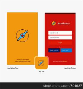 Company Compass Splash Screen and Login Page design with Logo template. Mobile Online Business Template