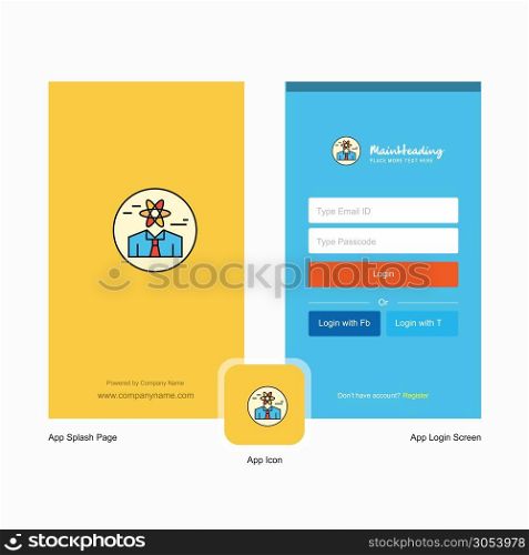 Company Confused man Splash Screen and Login Page design with Logo template. Mobile Online Business Template