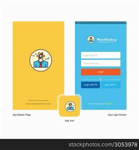 Company Confused man Splash Screen and Login Page design with Logo template. Mobile Online Business Template
