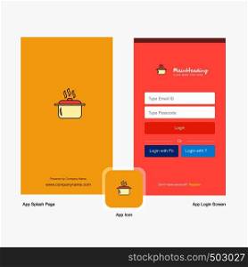 Company Cooking pot Splash Screen and Login Page design with Logo template. Mobile Online Business Template