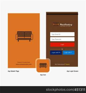 Company Couch Splash Screen and Login Page design with Logo template. Mobile Online Business Template