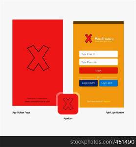 Company Cross Splash Screen and Login Page design with Logo template. Mobile Online Business Template