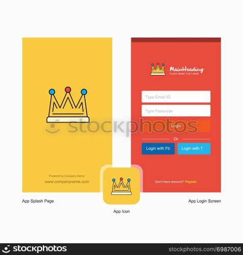 Company Crown Splash Screen and Login Page design with Logo template. Mobile Online Business Template