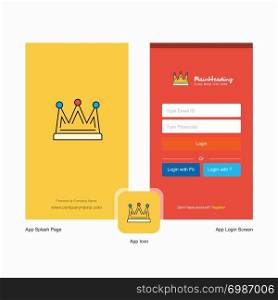 Company Crown Splash Screen and Login Page design with Logo template. Mobile Online Business Template