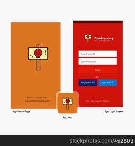 Company Danger board Splash Screen and Login Page design with Logo template. Mobile Online Business Template