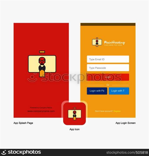 Company Danger board Splash Screen and Login Page design with Logo template. Mobile Online Business Template