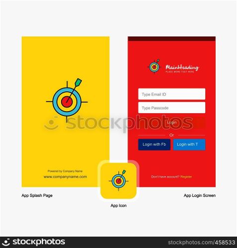 Company Dart game Splash Screen and Login Page design with Logo template. Mobile Online Business Template