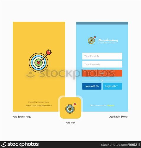 Company Dart game Splash Screen and Login Page design with Logo template. Mobile Online Business Template