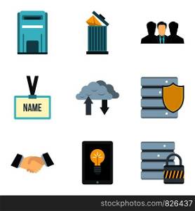 Company data icons set. Cartoon set of 9 company data vector icons for web isolated on white background. Company data icons set, cartoon style