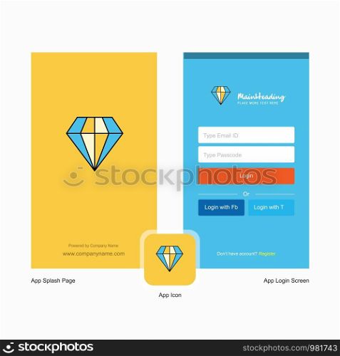 Company Diamond Splash Screen and Login Page design with Logo template. Mobile Online Business Template