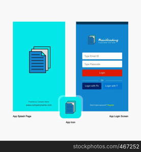 Company Document Splash Screen and Login Page design with Logo template. Mobile Online Business Template