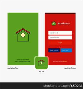 Company Dog house Splash Screen and Login Page design with Logo template. Mobile Online Business Template