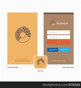 Company Doughnut Splash Screen and Login Page design with Logo template. Mobile Online Business Template