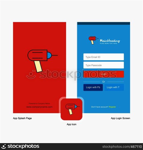 Company Drill Splash Screen and Login Page design with Logo template. Mobile Online Business Template