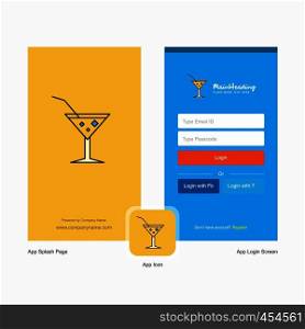 Company Drink Splash Screen and Login Page design with Logo template. Mobile Online Business Template