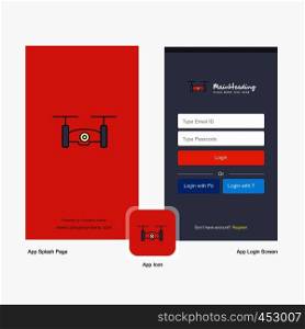 Company Drone camera Splash Screen and Login Page design with Logo template. Mobile Online Business Template