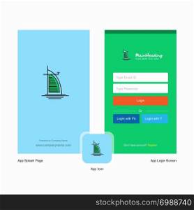 Company Dubai hotel Splash Screen and Login Page design with Logo template. Mobile Online Business Template