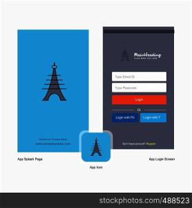 Company Eiffel tower Splash Screen and Login Page design with Logo template. Mobile Online Business Template