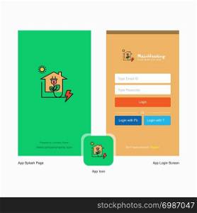 Company Electric power Splash Screen and Login Page design with Logo template. Mobile Online Business Template