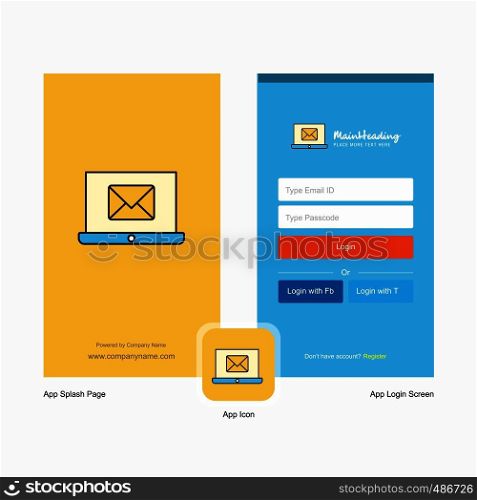 Company Email on laptop Splash Screen and Login Page design with Logo template. Mobile Online Business Template