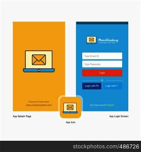 Company Email on laptop Splash Screen and Login Page design with Logo template. Mobile Online Business Template