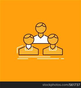 Company, employee, group, people, team Flat Line Filled Icon. Beautiful Logo button over yellow background for UI and UX, website or mobile application. Vector EPS10 Abstract Template background
