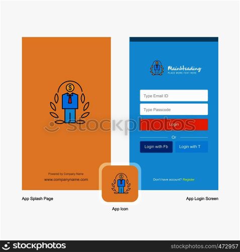 Company Employee Splash Screen and Login Page design with Logo template. Mobile Online Business Template