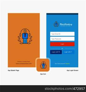 Company Employee Splash Screen and Login Page design with Logo template. Mobile Online Business Template
