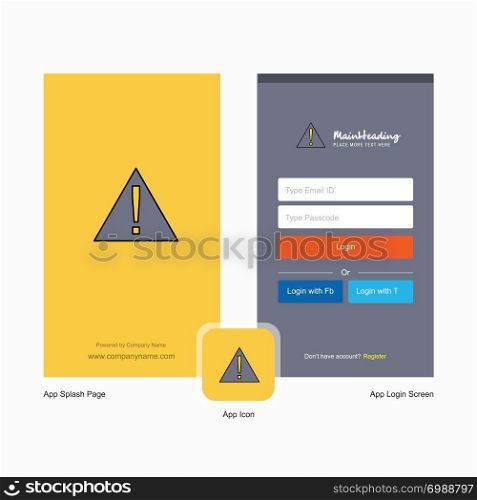 Company Error Splash Screen and Login Page design with Logo template. Mobile Online Business Template