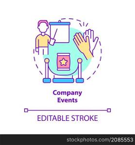 Company events concept icon. Conference and meeting. Customer touchpoints abstract idea thin line illustration. Isolated outline drawing. Editable stroke. Roboto-Medium, Myriad Pro-Bold fonts used. Company events concept icon