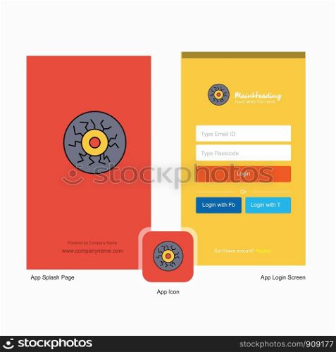 Company Eye ball Splash Screen and Login Page design with Logo template. Mobile Online Business Template