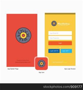 Company Eye ball Splash Screen and Login Page design with Logo template. Mobile Online Business Template