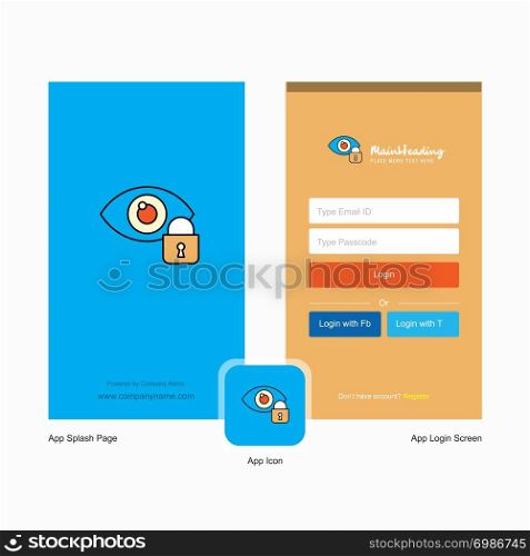 Company Eye locked Splash Screen and Login Page design with Logo template. Mobile Online Business Template