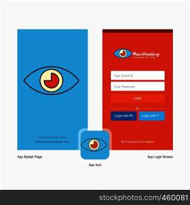 Company Eye Splash Screen and Login Page design with Logo template. Mobile Online Business Template
