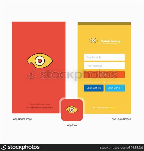 Company Eye Splash Screen and Login Page design with Logo template. Mobile Online Business Template