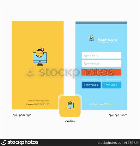 Company FInd location Splash Screen and Login Page design with Logo template. Mobile Online Business Template