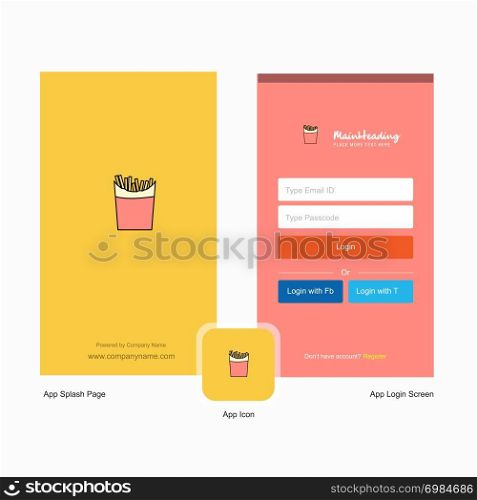 Company Fires Splash Screen and Login Page design with Logo template. Mobile Online Business Template