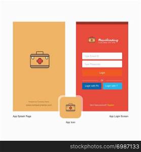 Company First aid box Splash Screen and Login Page design with Logo template. Mobile Online Business Template