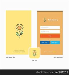 Company Flower Splash Screen and Login Page design with Logo template. Mobile Online Business Template