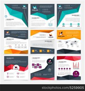 Company Flyer Templates Set. Company flyer templates set with mission and data symbols flat isolated vector illustration